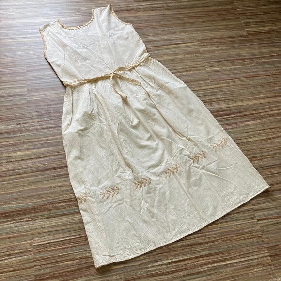 Natural Cotton Sleeveless Maxi Dress with Embroidered Bodice Made in Mexico - Picture 9 of 9